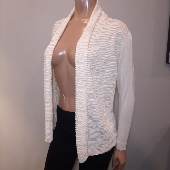 Lafayette 148 Silk Cardigan Womens Size Small Cream Open Textured Long Sleeve - Picture 3 of 11